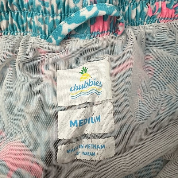 Chubbies Swim Trunks Shorts The Domingos Are For Flamingos AOP Medium Blue Pink - Picture 6 of 7